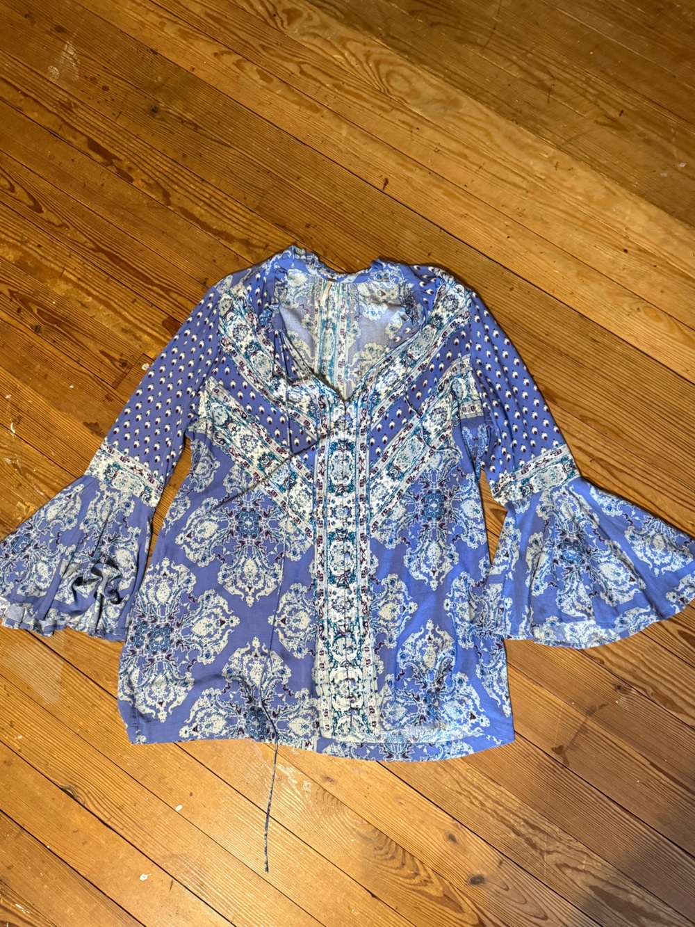 XL Free People Tunic Dress. Exaggerated bell-sleeve Paisley Dress
